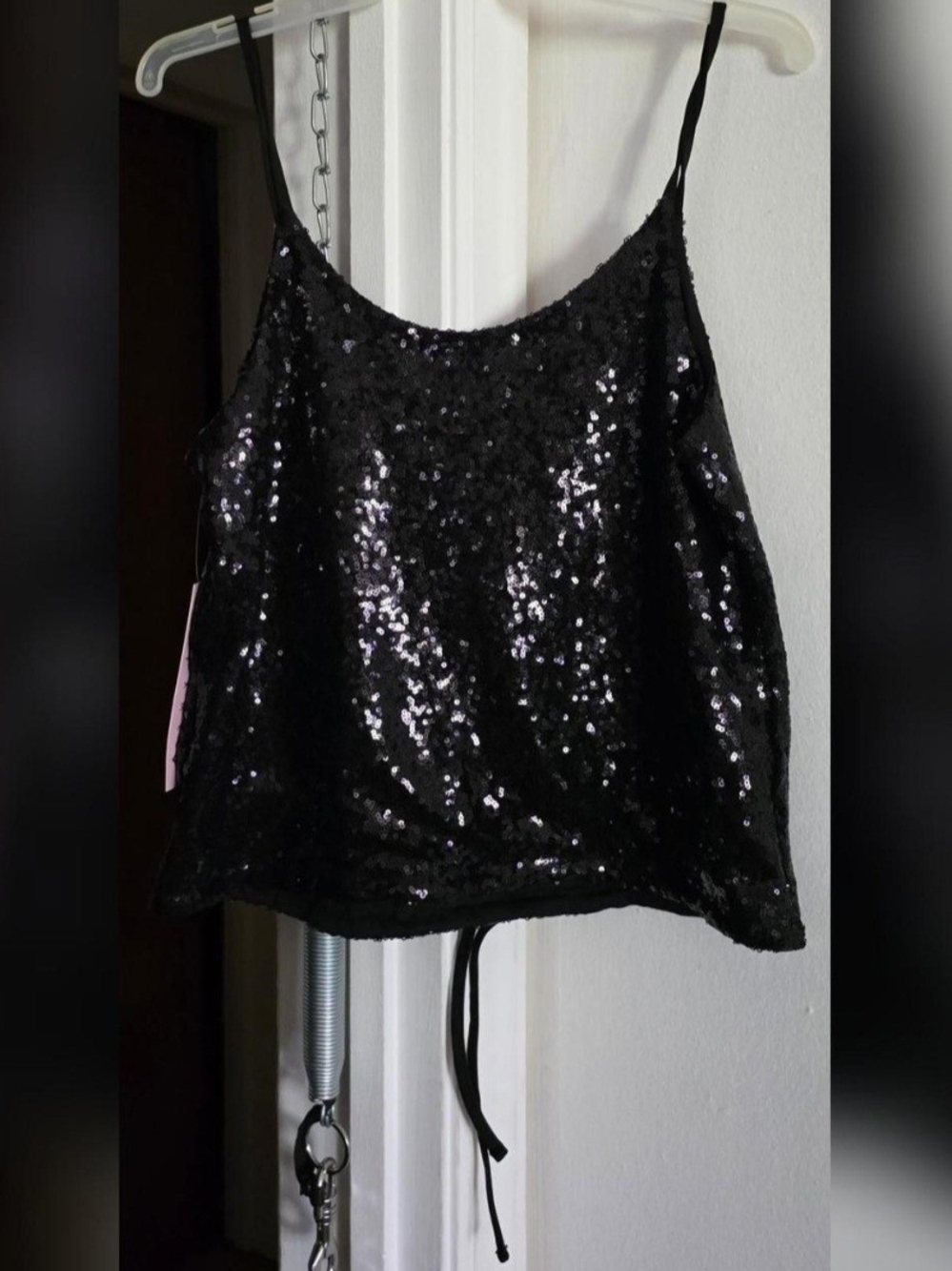 Black Sequin Spaghetti Strap Tank Top
